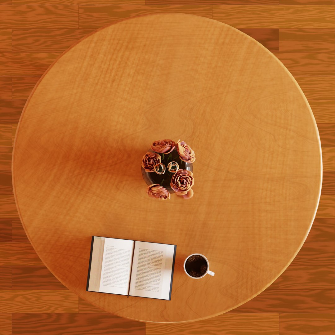 3D Wooden Table with Coffee Mug Flowers and Book TurboSquid 2072984