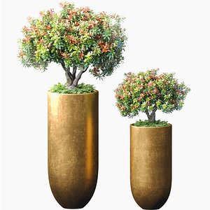 3D Decorative flowering tree classic gold tall vase urn ArtDeco model