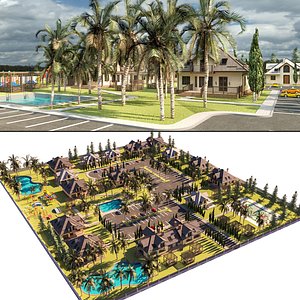 Residential Community with Pool and Recreation Areas 3d scene 3D model