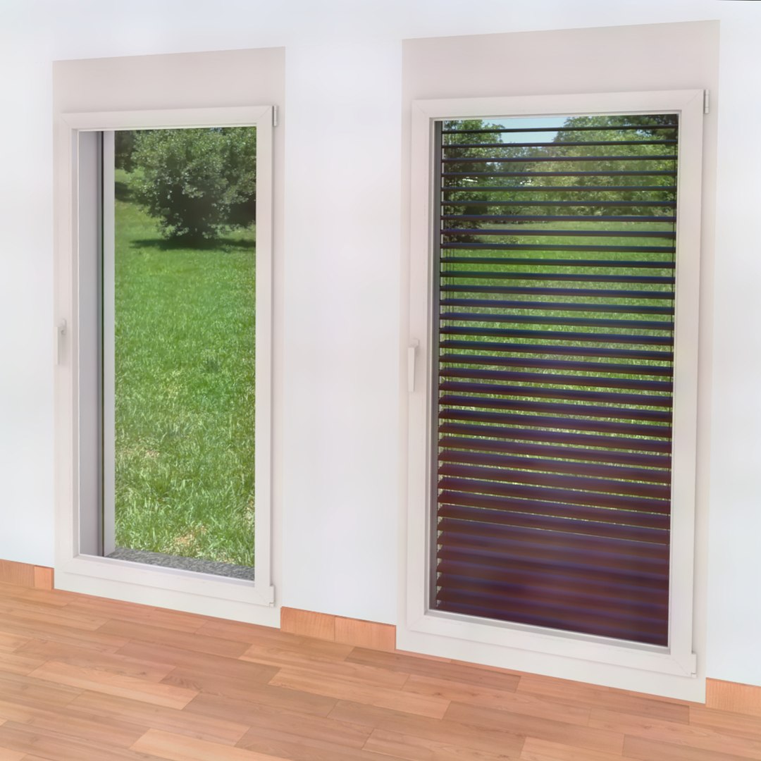 PVC French window with blinds down - Full wall section 3D - TurboSquid ...