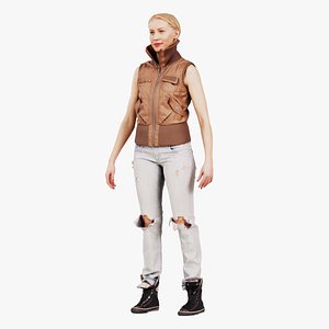 Standard Pose Blonde in Leather Jacket and Jeans Remastered 3D model