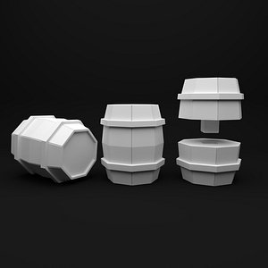 Low poly wine barrel for 3D print  Dismantling and Include parts