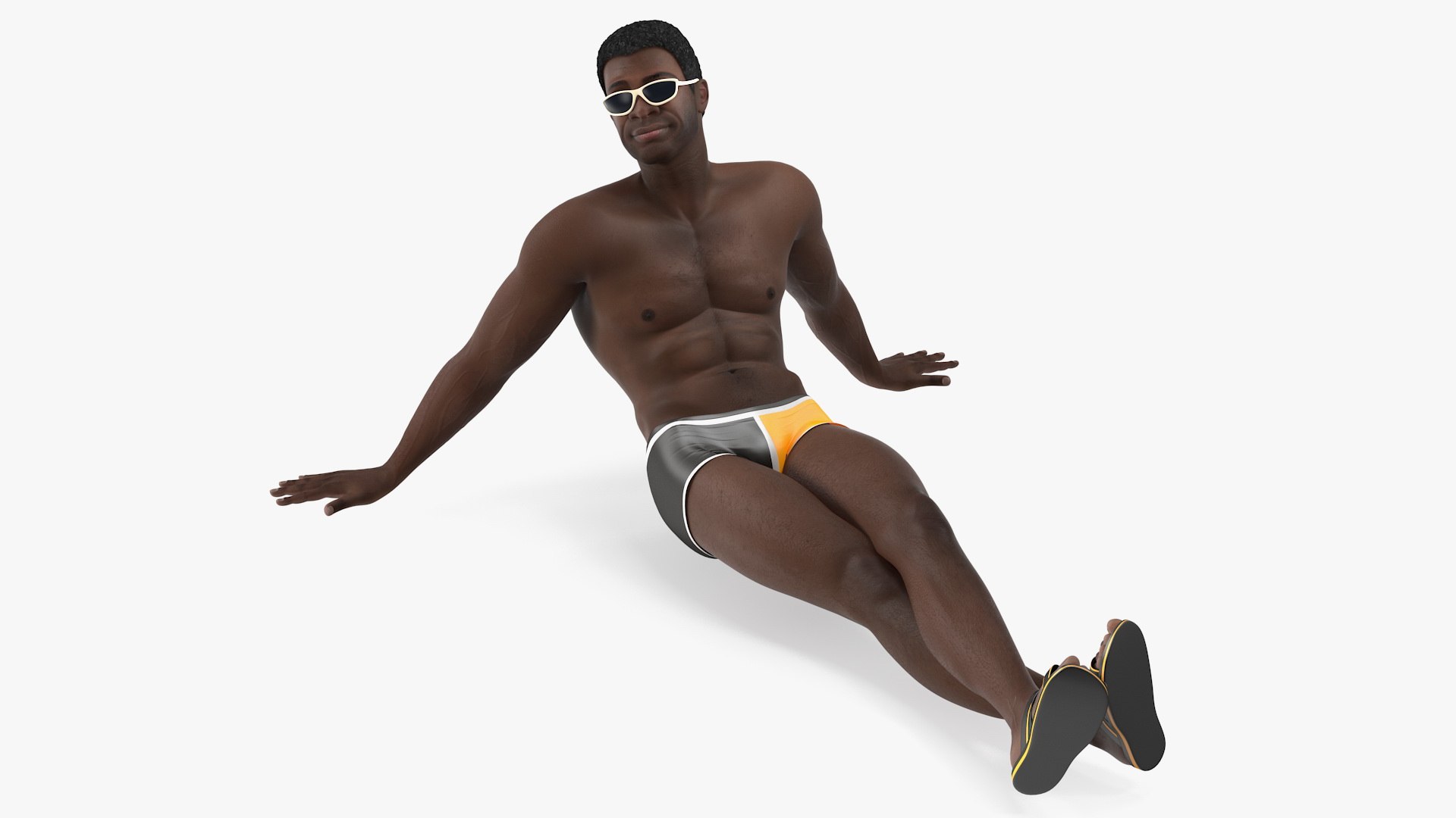 Afro American Man in Swimwear Lying Pose 3D model preview