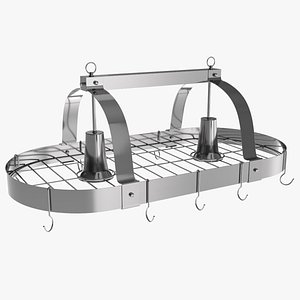 Oval Ceiling Kitchen Pot Rack with Hooks Silver