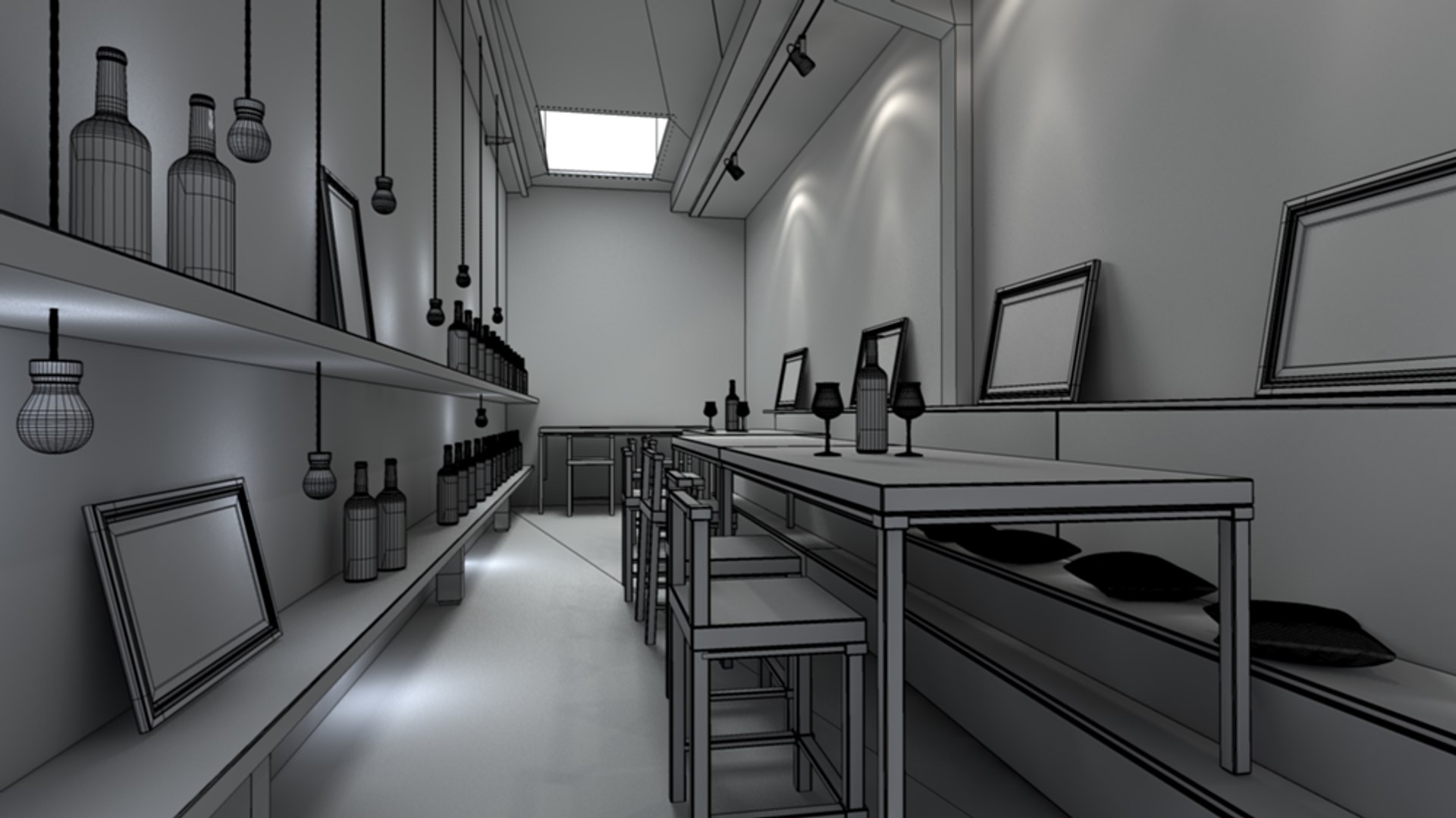3d Model Wine Bar Interior Scene