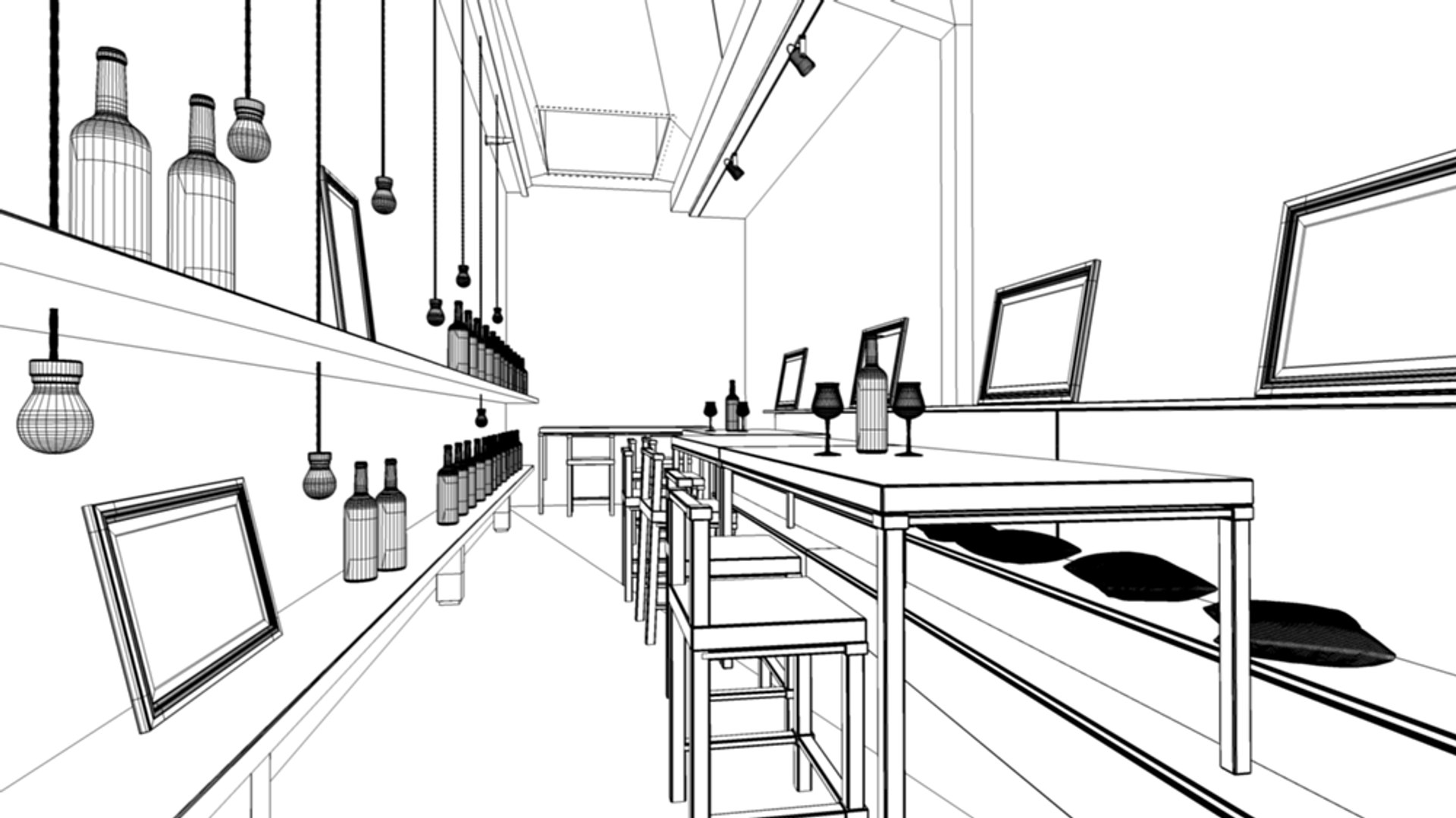 3d Model Wine Bar Interior Scene