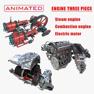Engine three piece with animation steam fuel electric