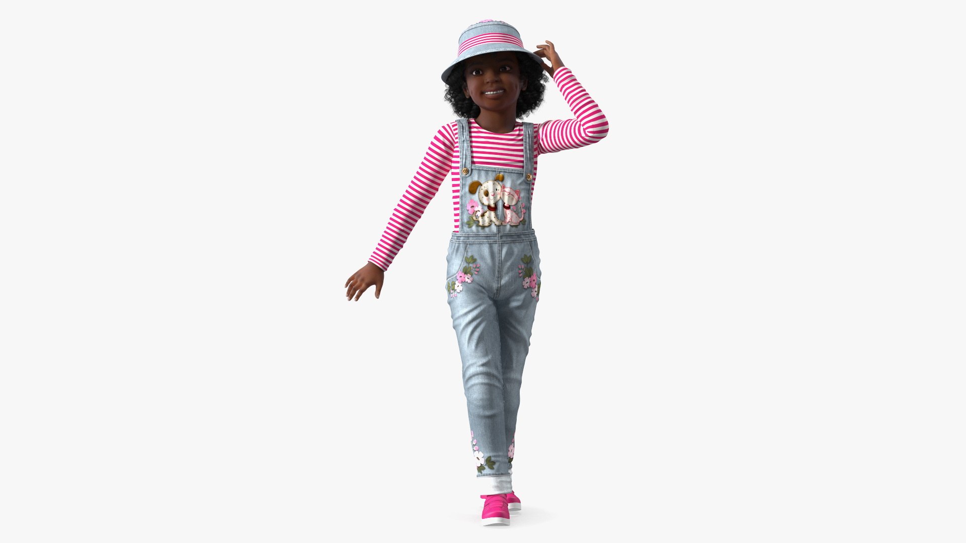 Street Style Black Child Girl Standing 3D model preview