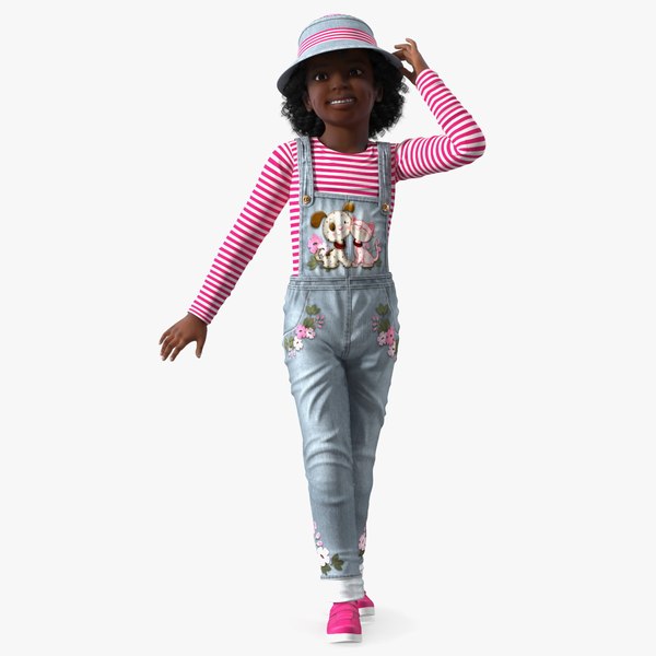 3D Street Style Black Child Girl Standing