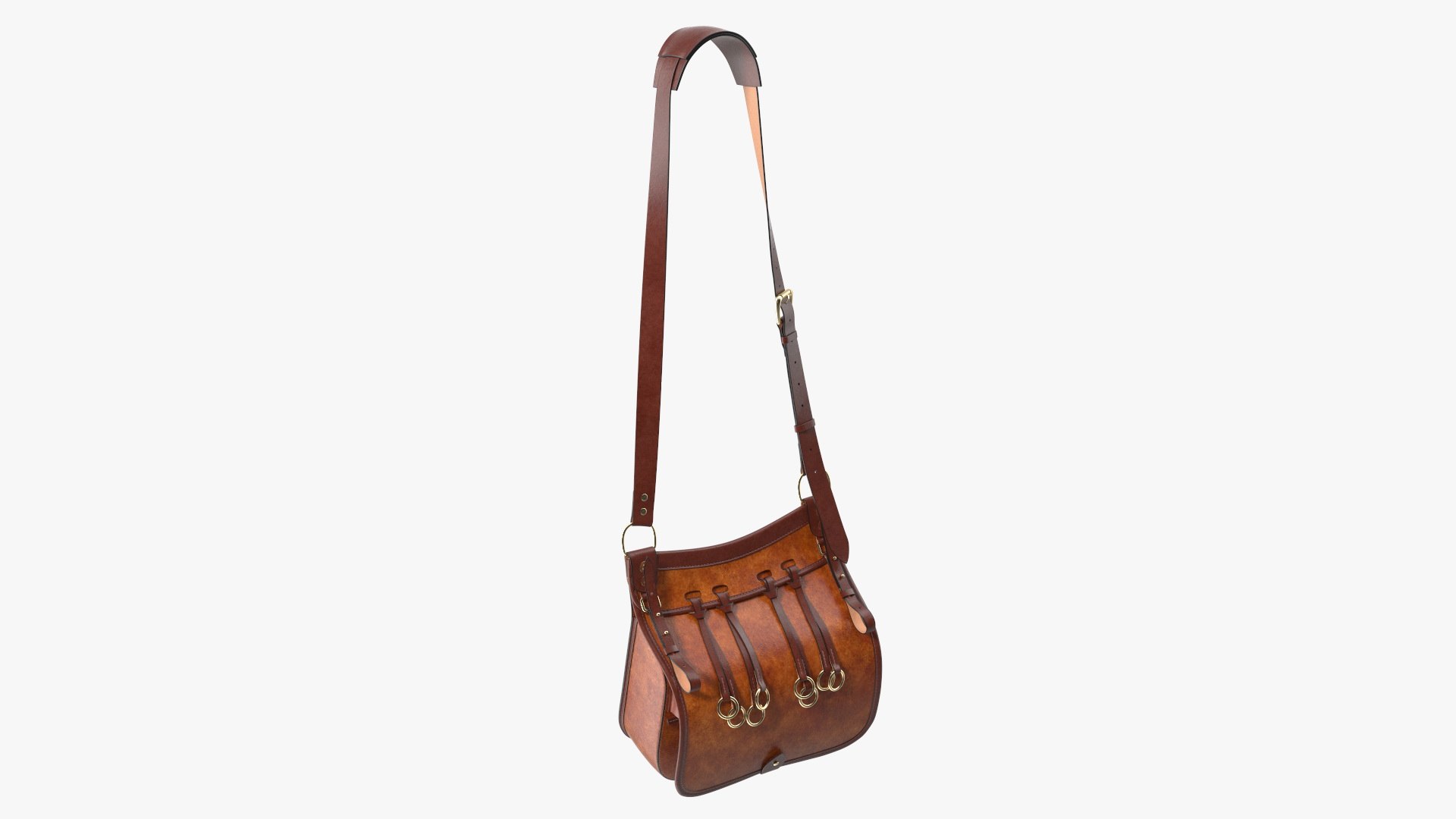 Leather Hunting Brown Handmade Bag 3D model preview