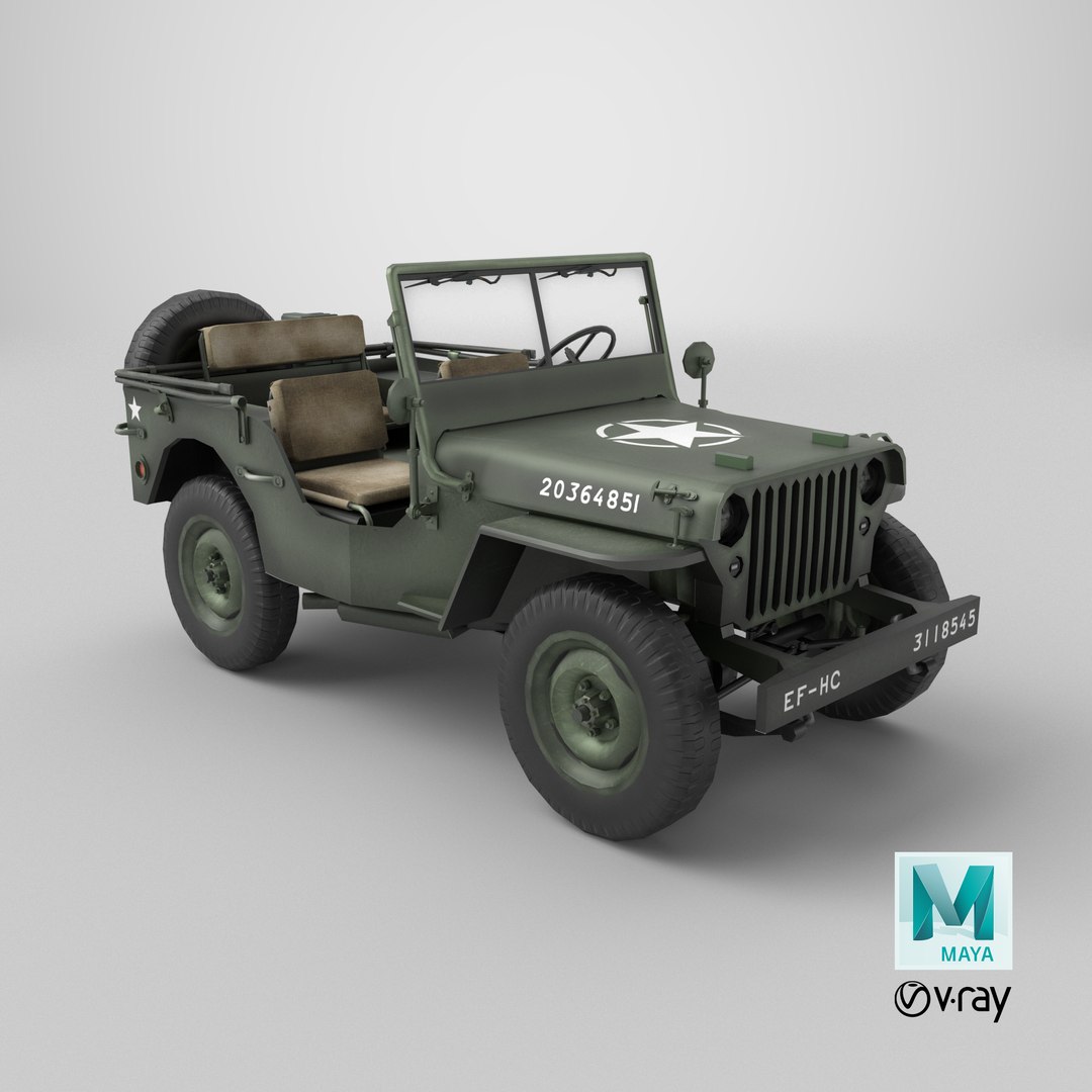 3D Jeep - WWII model https://p.turbosquid.com/ts-thumb/du/Isf1lJ/5X/stemcell_maya_vray_render/png/1770737488/1920x1080/fit_q87/d94565748558079a325e49639ff19fc8c6c25fc2/stemcell_maya_vray_render.jpg