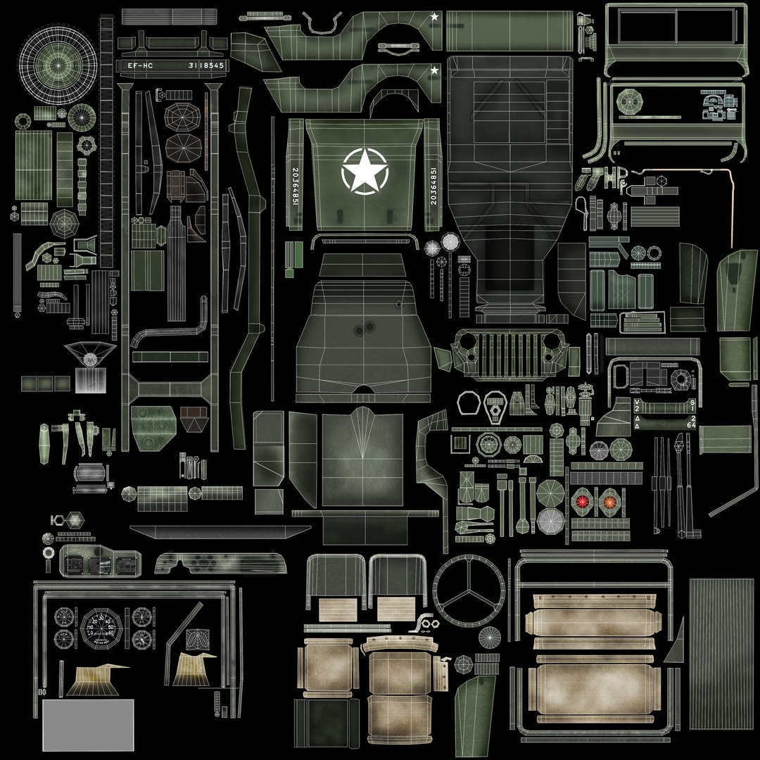 3D Jeep - WWII model https://p.turbosquid.com/ts-thumb/du/Isf1lJ/OI/jeep_uv_layout/png/1770623043/1920x1080/fit_q87/4585a4919e8d1f886fbff4566512d003b9b67b13/jeep_uv_layout.jpg