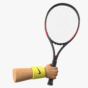 3D Man Hand with Nike Swoosh Wristband Holds Tennis Racquet Rigged for Modo model