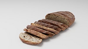Sliced pieces of dark black bread with seeds baked products