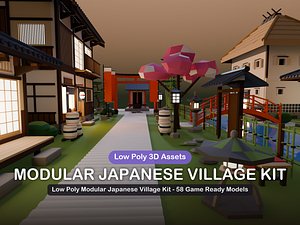 Low Poly Modular Japanese Village Kit - 58 Game Ready Models