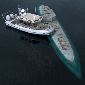 Vehicle Narco Submarine with Patrol Boat on Water