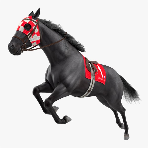 Cavalo de corrida preto pulando com pele de Jokey Modelo 3D $209