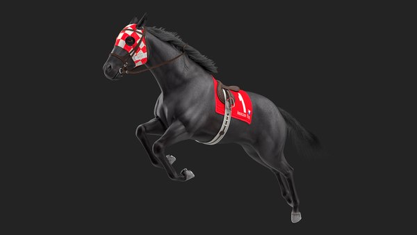 Cavalo de corrida preto pulando com pele de Jokey Modelo 3D $209