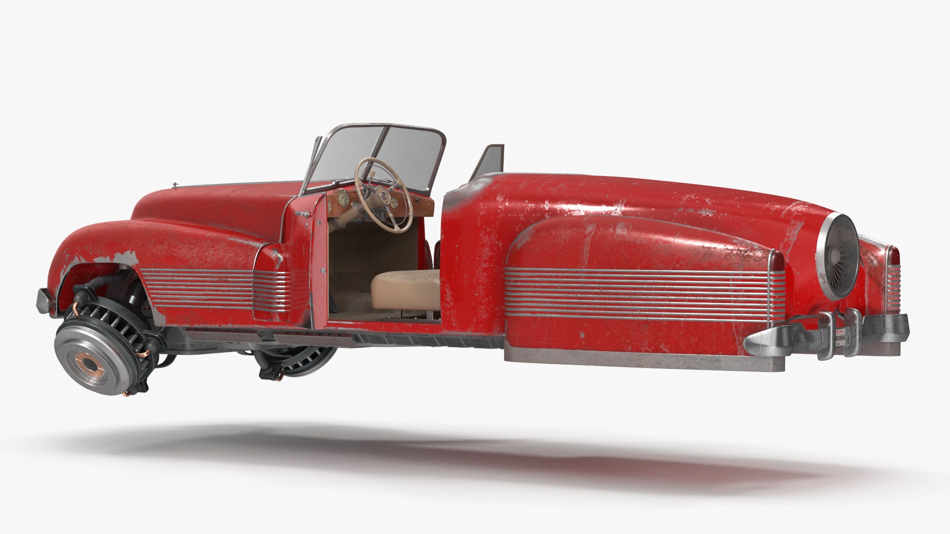 Red Retro Hovercar Old Rigged for Cinema 4D 3D model preview