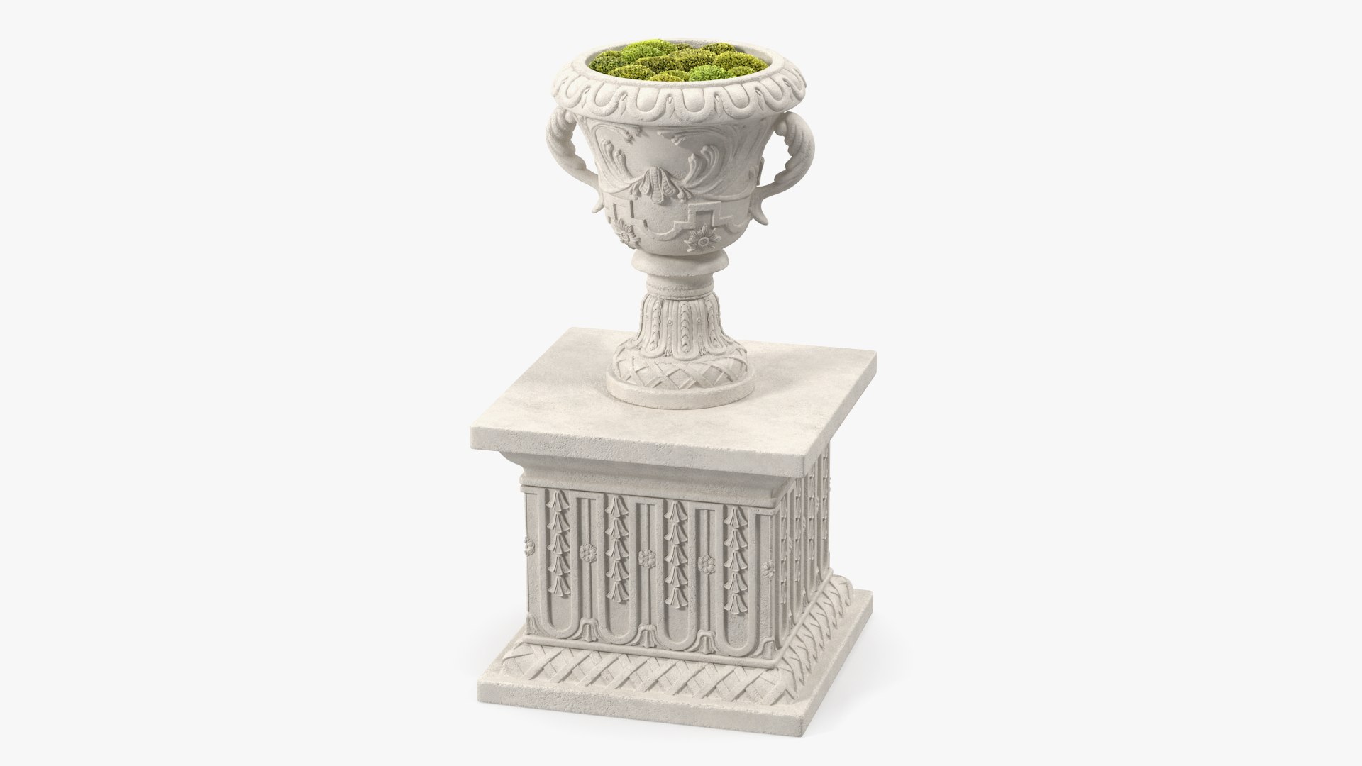 Planter Urn On Plinth With Moss Garden 3D model preview
