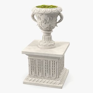 3D Planter Urn On Plinth With Moss Garden model