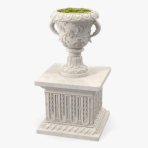 Planter Urn On Plinth With Moss Garden