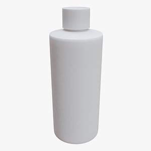3D White Plastic Cylinder Bottle With Ribbed Screw Cap model