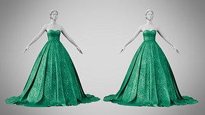 Dress 47 Emerald Velvet Green With Design 3D
