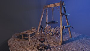 3D Repair of cannon on wheels Low-poly 3D model