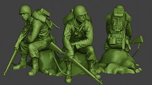 3D soldier ww2 sit american