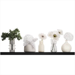 3D Collection Of Small Bouquets Of White Flowers 475