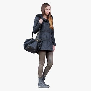 Woman in Warm Coat Wearing Bag Remastered