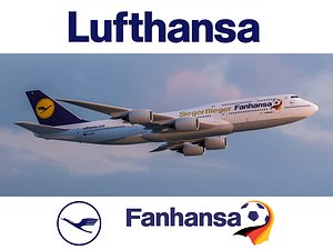 Boeing 747-8 of Lufthansa airlines. Fanhansa livery. 3D model