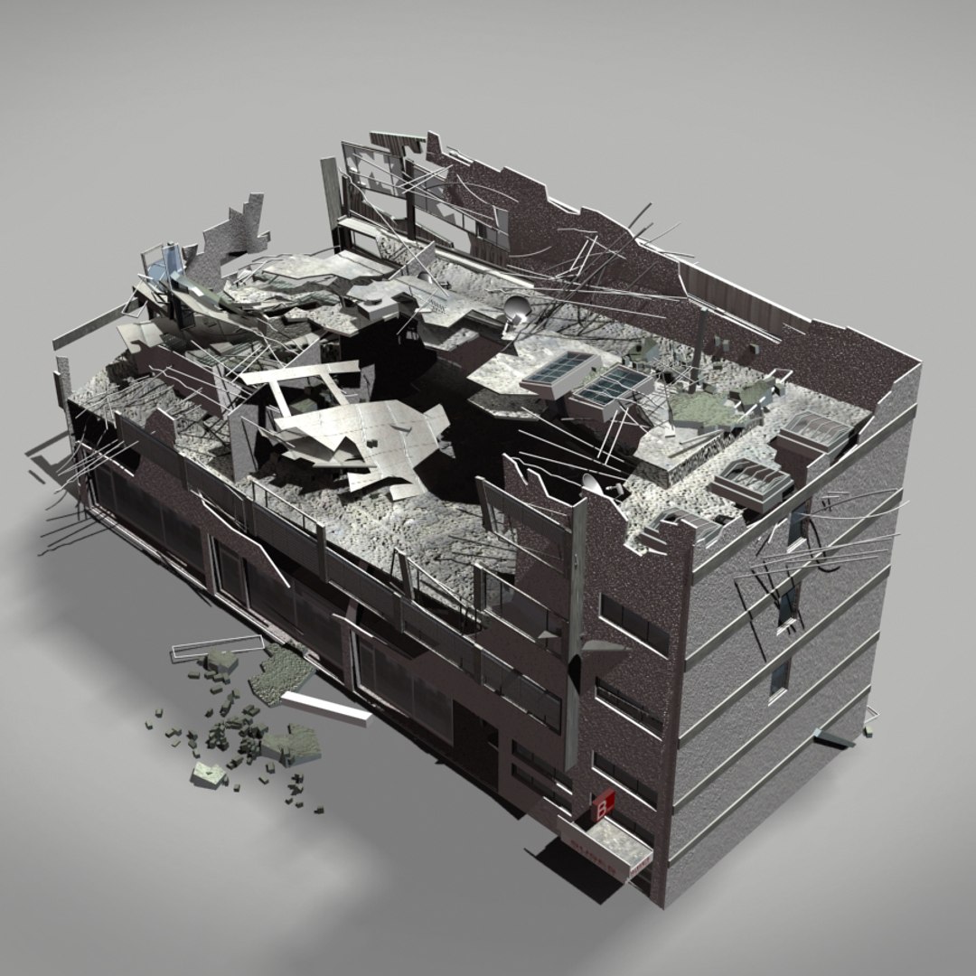 3d destroyed building intact model