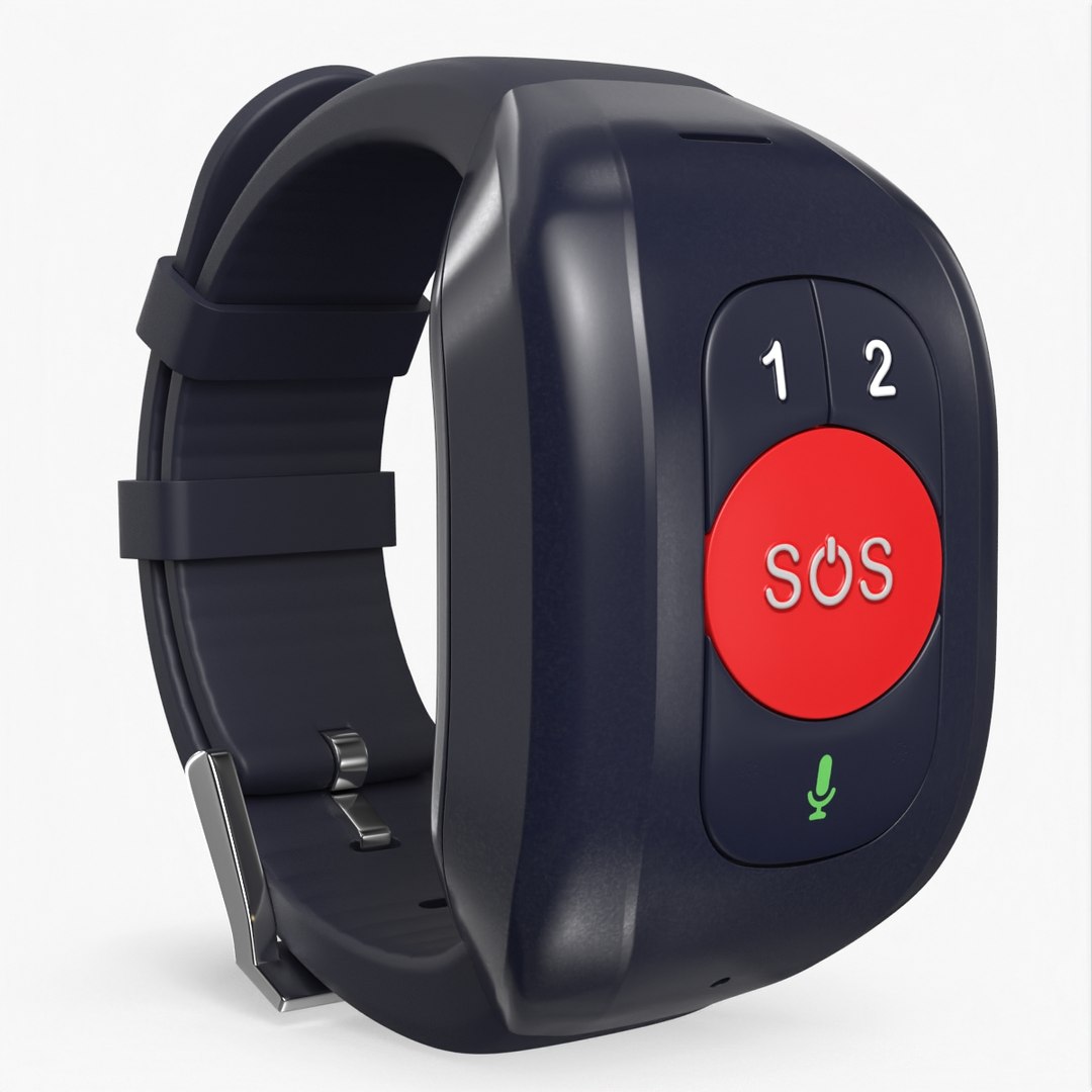 Medical Alert Wristband with SOS Button Dark Blue 3D model preview