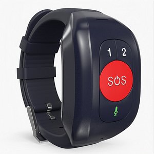 3D Medical Alert Wristband with SOS Button Dark Blue model