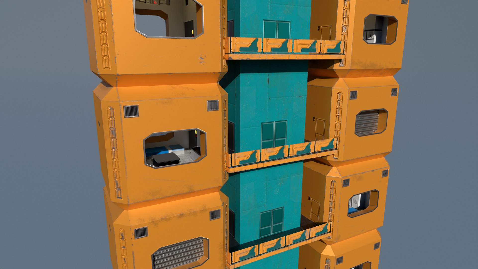 Cyberpunk LowCost  Housing Tower  Brutalist Stackable Apartments 4K PBR model https://p.turbosquid.com/ts-thumb/dx/ZpPQf8/WX/cpap6/jpg/1765292052/1920x1080/fit_q87/a6e2c52cdbba41c60ca233836ab9577a57863761/cpap6.jpg