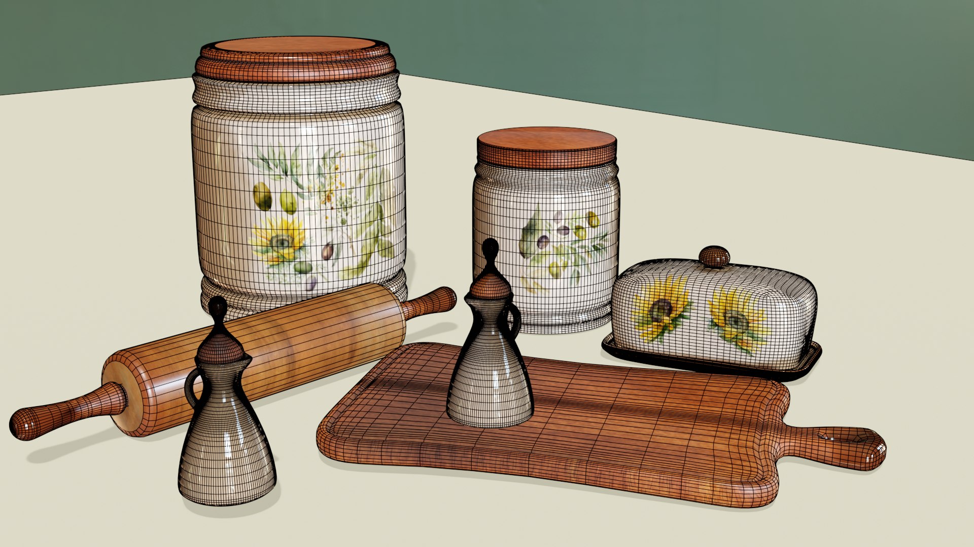 Rustic Style Designer Kitchenware Made Of Wood And Ceramics 3D Model ...