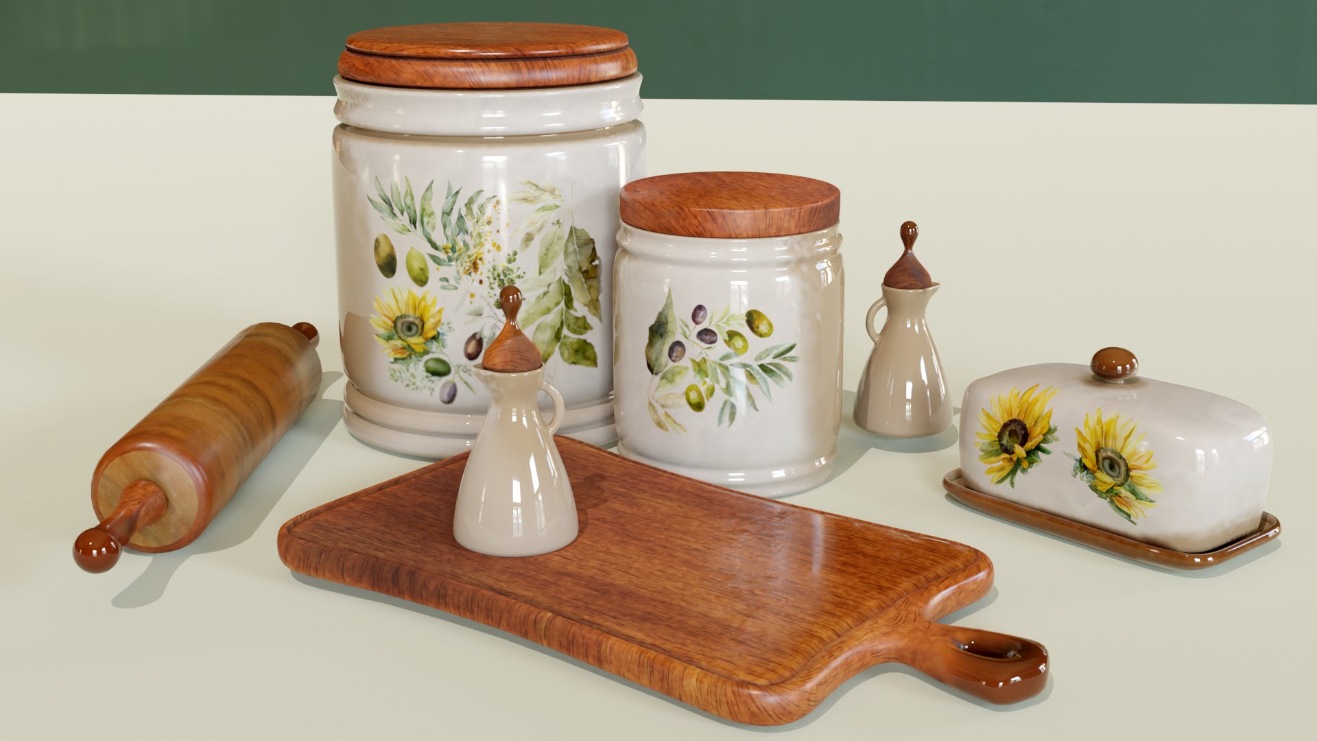 Rustic Style Designer Kitchenware Made Of Wood And Ceramics 3D Model ...