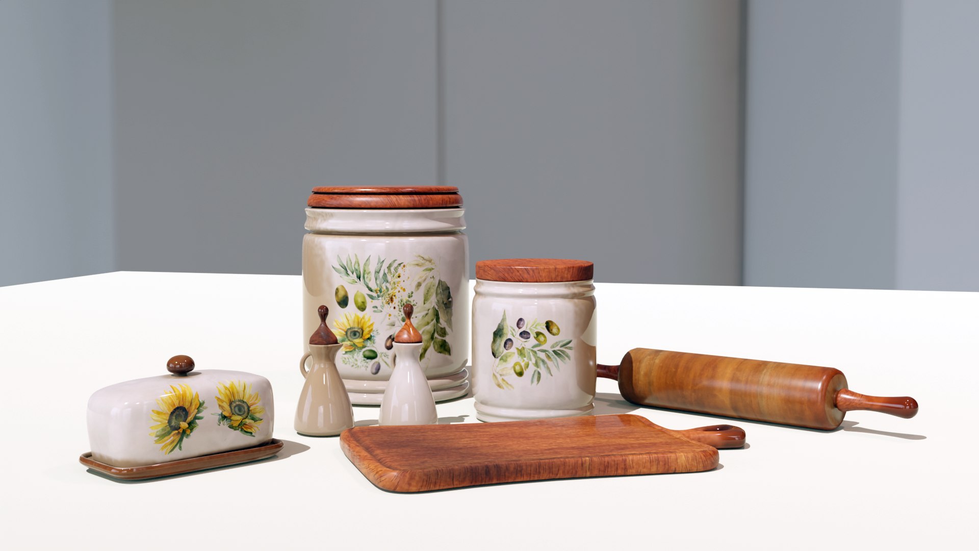 Rustic Style Designer Kitchenware Made Of Wood And Ceramics 3D Model ...