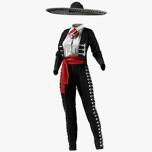 3D female Mexican outfit with texture and smart material