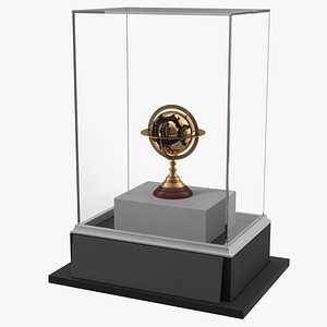 Antique Armillary Sphere in Glass Display Case 3D model