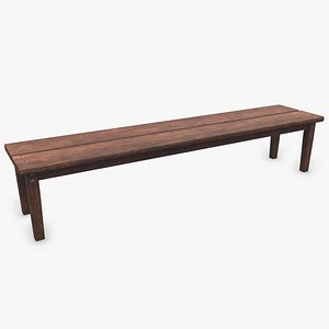 Old Medieval Wooden Bench Low-poly PBR 3D