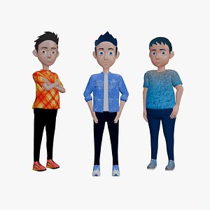 Stylized Cartoon Boy Three Characters model