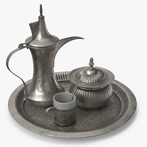 3D Antique Silver Arabic Coffee Serving Set