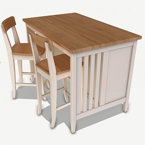 Wood Top White Kitchen Island With White High Chairs