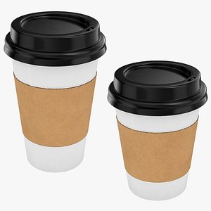 3D Paper Coffee Cup Blank with Black Lid Collection