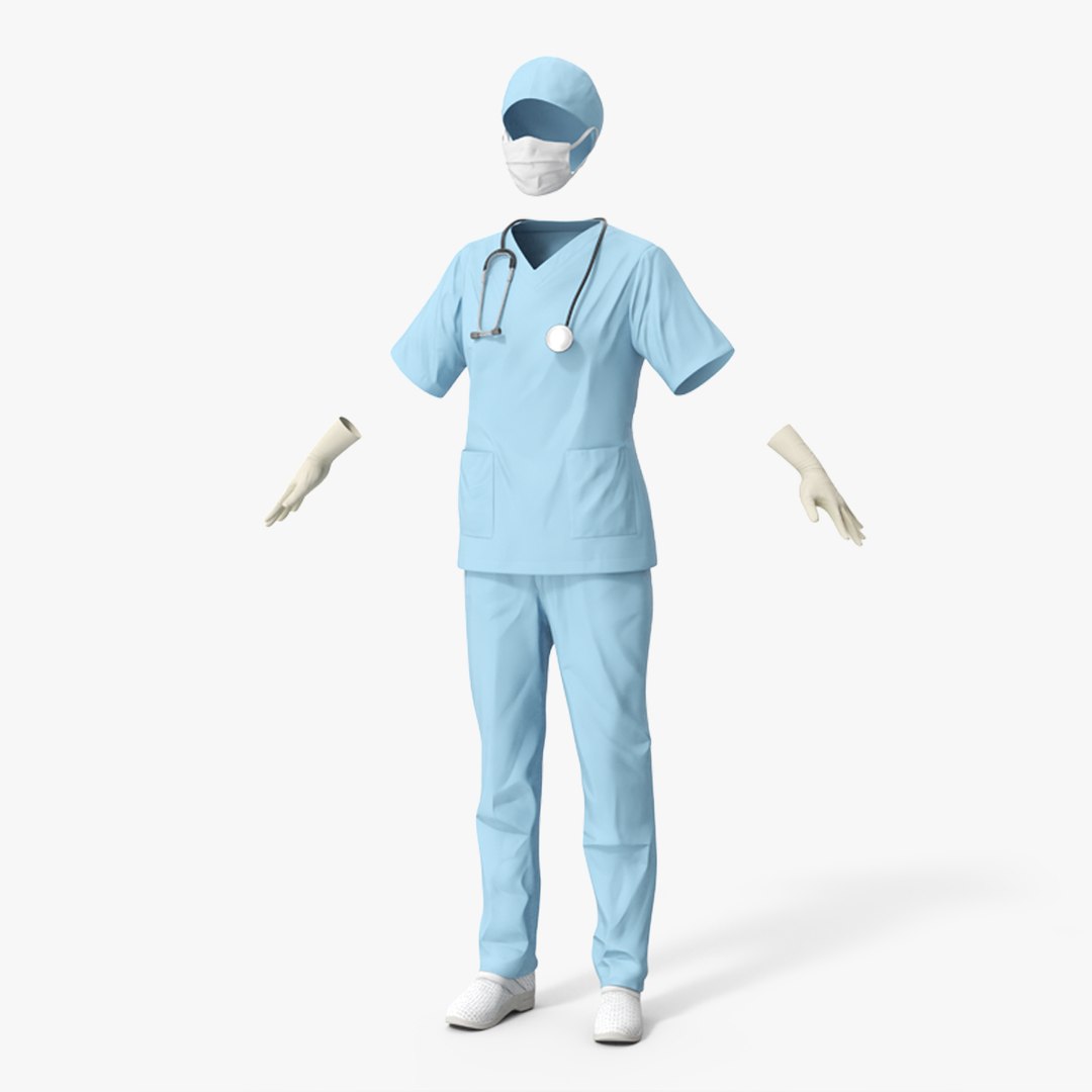 Surgeon Uniform Scrubs with Stethoscope 3D model preview