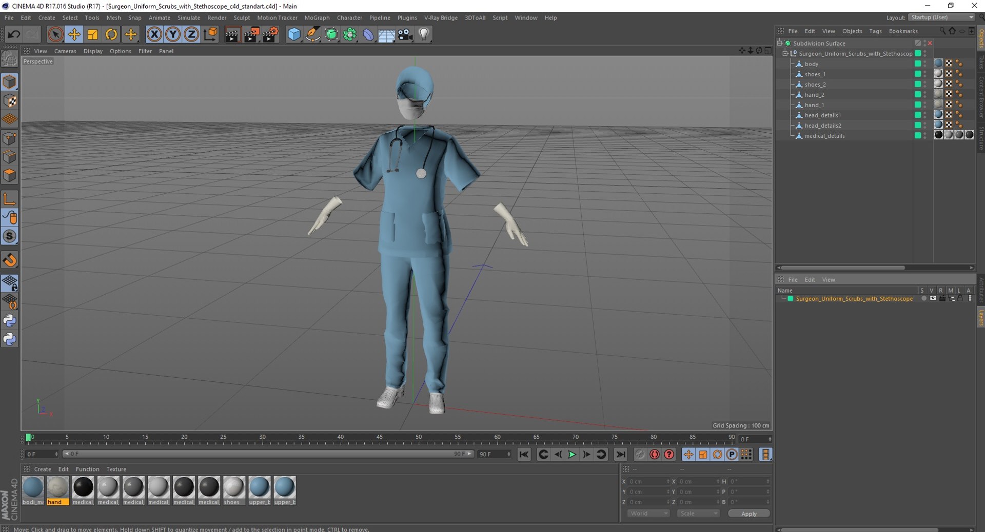 Surgeon Uniform Scrubs With Stethoscope 3D Model - TurboSquid 2199209
