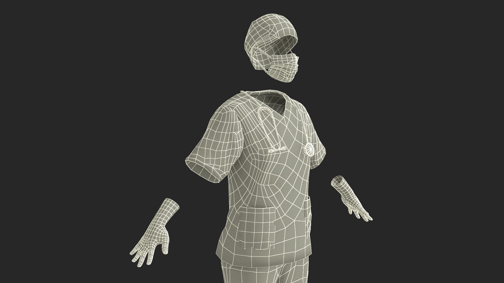Surgeon Uniform Scrubs With Stethoscope 3D Model - TurboSquid 2199209